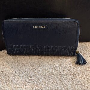Cole Haan Dark Blue Wallet with Tassel and woven Accent